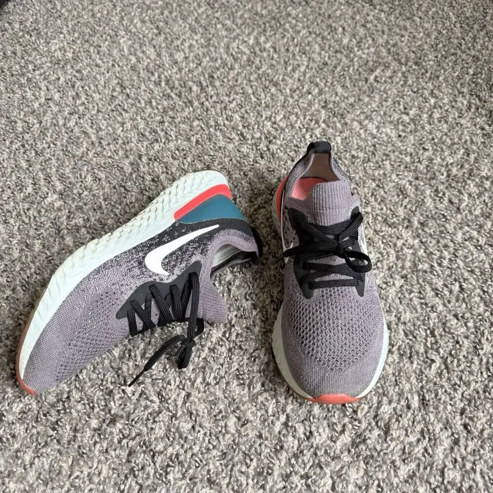 Nike Epic React Flyknit Shoes Youth 7 Gunsmoke Teal Running Sneakers - Picture 1 of 8